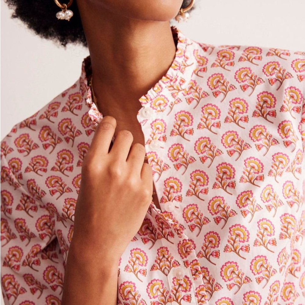 Boden Phoebe Floral Shirt Pink Floral Button-Front Women's - Picture 2 of 14